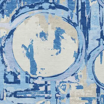 10' X 14' Sky Blue And Denim Blue Geometric Washable Indoor Outdoor Area Rug