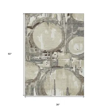 3' X 5' Tan Taupe And Beige Geometric Washable Indoor Outdoor Area Rug