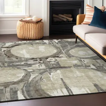 3' X 5' Tan Taupe And Beige Geometric Washable Indoor Outdoor Area Rug