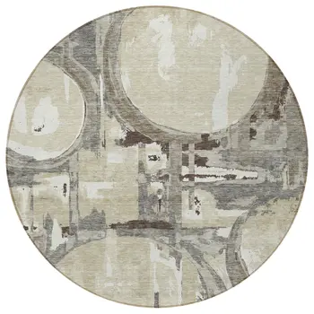 8' Tan Taupe And Beige Round Geometric Washable Indoor Outdoor Area Rug
