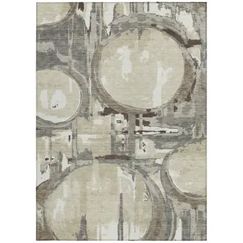 9' X 12' Tan Taupe And Beige Geometric Washable Indoor Outdoor Area Rug