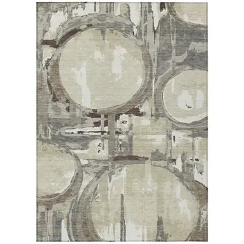 9' X 12' Tan Taupe And Beige Geometric Washable Indoor Outdoor Area Rug