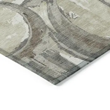 9' X 12' Tan Taupe And Beige Geometric Washable Indoor Outdoor Area Rug
