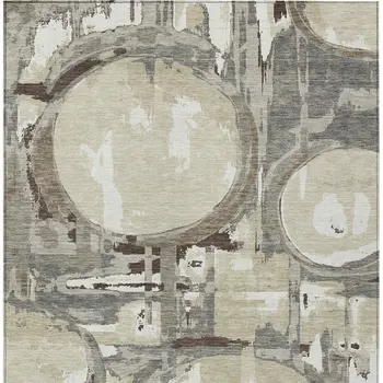9' X 12' Tan Taupe And Beige Geometric Washable Indoor Outdoor Area Rug