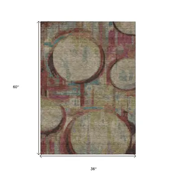 3' X 5' Taupe Beige And Blush Geometric Washable Indoor Outdoor Area Rug