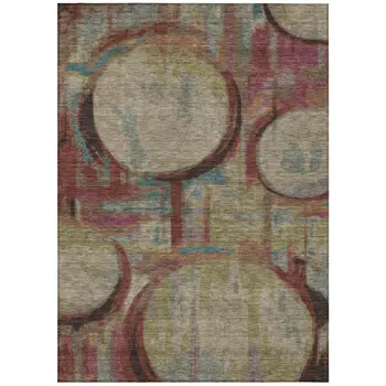 3' X 5' Taupe Beige And Blush Geometric Washable Indoor Outdoor Area Rug