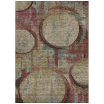 10' X 14' Taupe Beige And Blush Geometric Washable Indoor Outdoor Area Rug