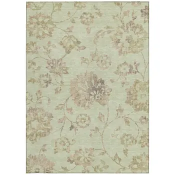 5' X 8' Artichoke Green Mint Green And Taupe Floral Washable Indoor Outdoor Area Rug