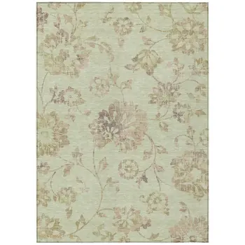 8' X 10' Artichoke Green Mint Green And Taupe Floral Washable Indoor Outdoor Area Rug