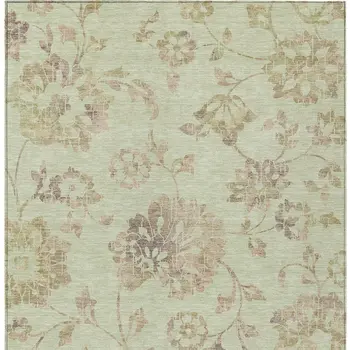 8' X 10' Artichoke Green Mint Green And Taupe Floral Washable Indoor Outdoor Area Rug