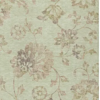 10' X 14' Artichoke Green Mint Green And Taupe Floral Washable Indoor Outdoor Area Rug
