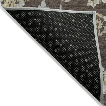 9' X 12' Chocolate Sky Blue And Artichoke Green Floral Washable Indoor Outdoor Area Rug
