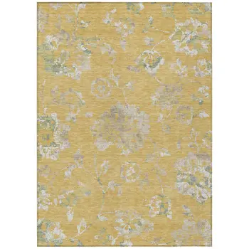 3' X 5' Gold Beige And Fern Green Floral Washable Indoor Outdoor Area Rug