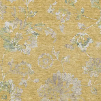 3' X 5' Gold Beige And Fern Green Floral Washable Indoor Outdoor Area Rug