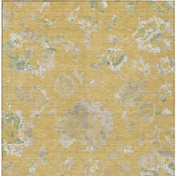 5' X 8' Gold Beige And Fern Green Floral Washable Indoor Outdoor Area Rug
