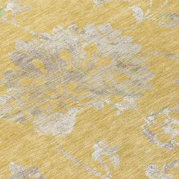5' X 8' Gold Beige And Fern Green Floral Washable Indoor Outdoor Area Rug