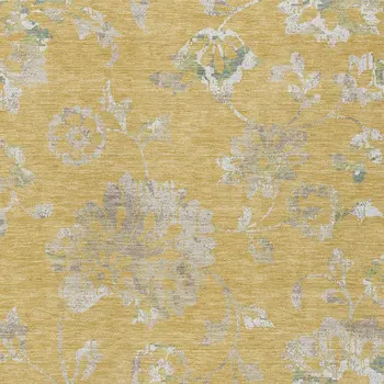 8' X 10' Gold Beige And Fern Green Floral Washable Indoor Outdoor Area Rug