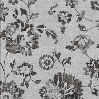 3' X 5' Gray Charcoal And Silver Floral Washable Indoor Outdoor Area Rug