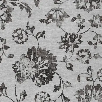 5' X 8' Gray Charcoal And Silver Floral Washable Indoor Outdoor Area Rug