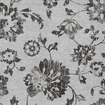 9' X 12' Gray Charcoal And Silver Floral Washable Indoor Outdoor Area Rug