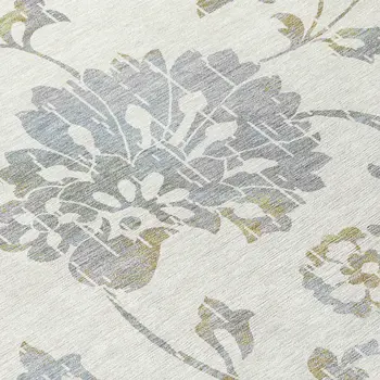 5' X 8' Ivory Gray And Gold Floral Washable Indoor Outdoor Area Rug
