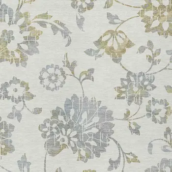 8' X 10' Ivory Gray And Gold Floral Washable Indoor Outdoor Area Rug
