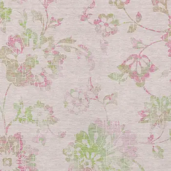 9' X 12' Pink Blush And Artichoke Green Floral Washable Indoor Outdoor Area Rug