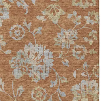 3' X 5' Orange Copper And Gray Floral Washable Indoor Outdoor Area Rug