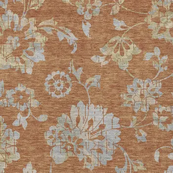 8' X 10' Orange Copper And Gray Floral Washable Indoor Outdoor Area Rug