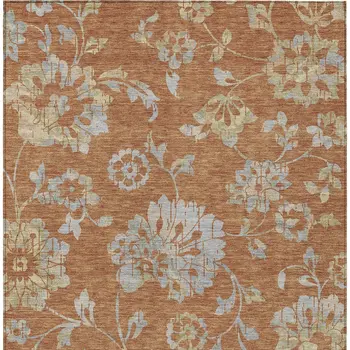 10' X 14' Orange Copper And Gray Floral Washable Indoor Outdoor Area Rug