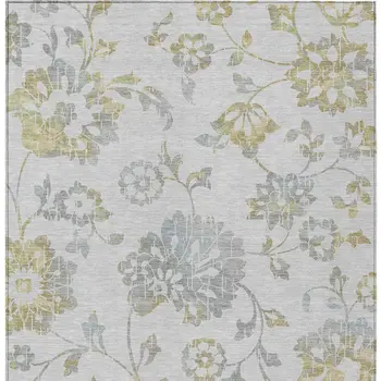 3' X 5' Silver Gray And Gold Floral Washable Indoor Outdoor Area Rug