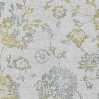 3' X 5' Silver Gray And Gold Floral Washable Indoor Outdoor Area Rug