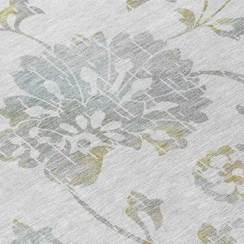 3' X 5' Silver Gray And Gold Floral Washable Indoor Outdoor Area Rug