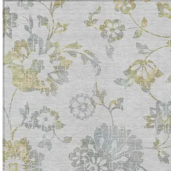 8' X 10' Silver Gray And Gold Floral Washable Indoor Outdoor Area Rug