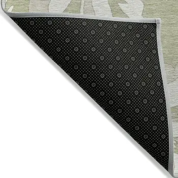8' X 10' Artichoke Green Ivory And Taupe Floral Washable Indoor Outdoor Area Rug