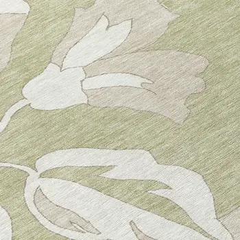 8' X 10' Artichoke Green Ivory And Taupe Floral Washable Indoor Outdoor Area Rug
