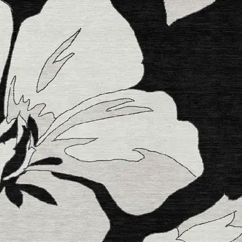 3' X 5' Black Gray And Silver Floral Washable Indoor Outdoor Area Rug