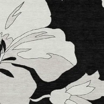 8' X 10' Black Gray And Silver Floral Washable Indoor Outdoor Area Rug