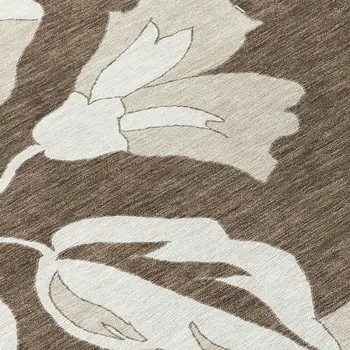 8' Brown Beige And Taupe Round Floral Washable Indoor Outdoor Area Rug