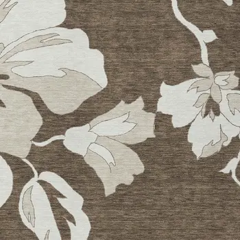 9' X 12' Brown Beige And Taupe Floral Washable Indoor Outdoor Area Rug
