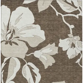 10' X 14' Brown Beige And Taupe Floral Washable Indoor Outdoor Area Rug
