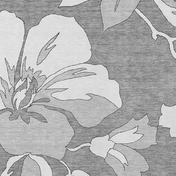 9' X 12' Gray And Silver Floral Washable Indoor Outdoor Area Rug