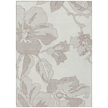 3' X 5' Ivory Beige And Taupe Floral Washable Indoor Outdoor Area Rug