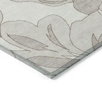 9' X 12' Ivory Beige And Taupe Floral Washable Indoor Outdoor Area Rug
