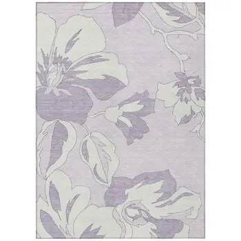 8' X 10' Lavender Lilac And Ivory Floral Washable Indoor Outdoor Area Rug