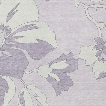 10' X 14' Lavender Lilac And Ivory Floral Washable Indoor Outdoor Area Rug