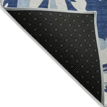 5' X 8' Navy Blue Denim Blue And Ivory Floral Washable Indoor Outdoor Area Rug