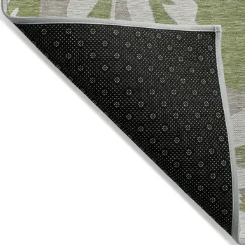 5' X 8' Olive Green Taupe And Beige Floral Washable Indoor Outdoor Area Rug