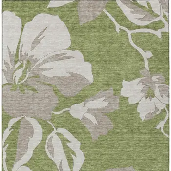 5' X 8' Olive Green Taupe And Beige Floral Washable Indoor Outdoor Area Rug