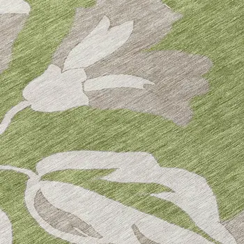 8' Olive Green Taupe And Beige Round Floral Washable Indoor Outdoor Area Rug